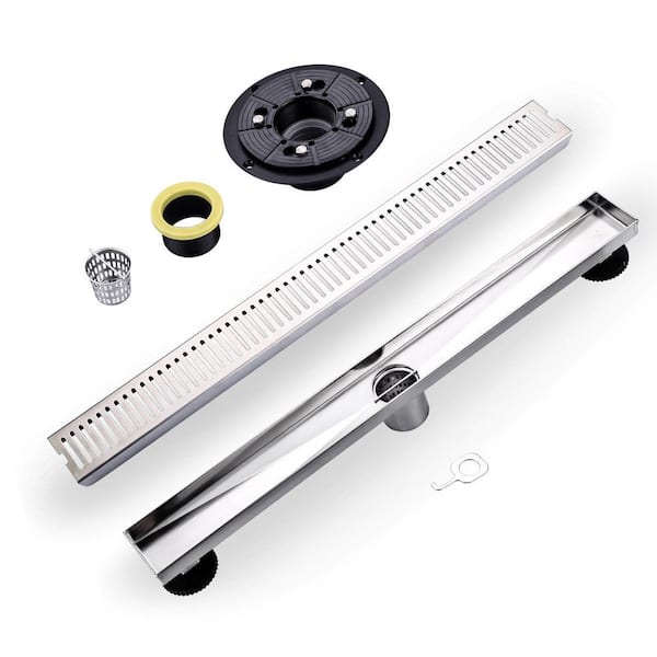 24 in. Stainless Steel Linear Shower Drain with Strainer in Brushed Nickel