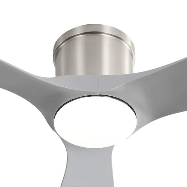 52 in. Indoor/Outdoor Flush Mount LED Nickel Ceiling Fan with 3-Reversible ABS Blades and Remote Control