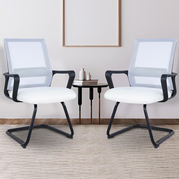 Mesh Seat Upholstered Ergonomic Office Chair in White with Arms