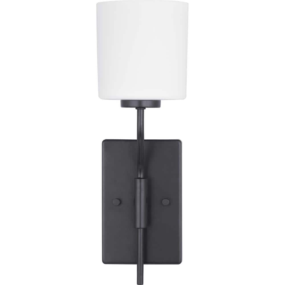 Tobin Black and Brushed Nickel Wall Bracket with Etched Glass Shade