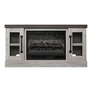 Spruce Hallow 48 in. Freestanding Electric Fireplace TV Stand in Medium Gray Ash with Charcoal Top