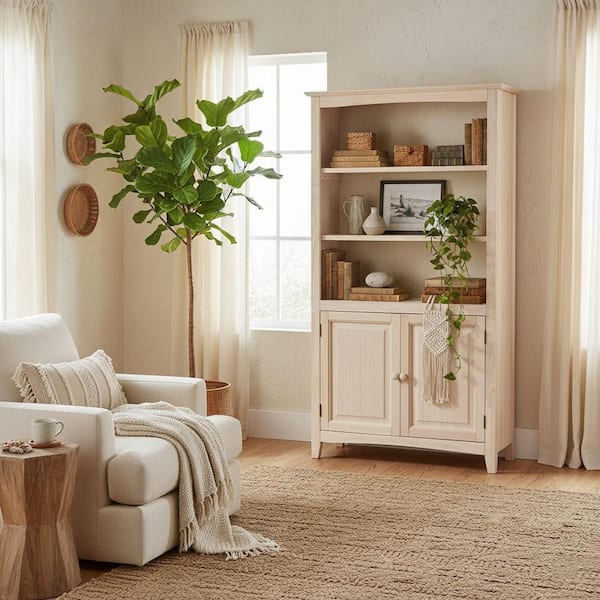 Shelly 60 in. Tall Unfinished Solid Wood 5-Shelf Standard Bookcase with Doors