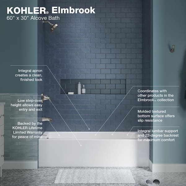 Elmbrook 60 in. Left Drain Rectangular Alcove Bathtub with Integral Apron in White Elmbrook 60 in. Left Drain Rectangular Alcove Bathtub with Integral Apron in White
