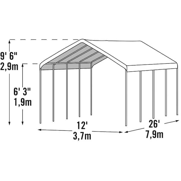 12 ft. W x 26 ft. D SuperMax Premium Canopy in White with Steel Frame, Best-in-Class Pipes, and Twist-Tie Tension