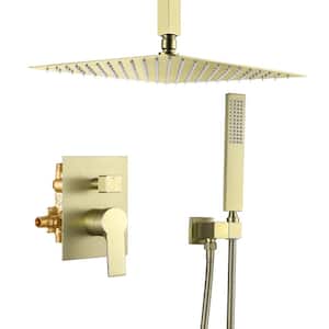 ACA Single-Handle 1-Spray Square Shower Faucet with Hand Shower in Brushed Gold (Valve Included)