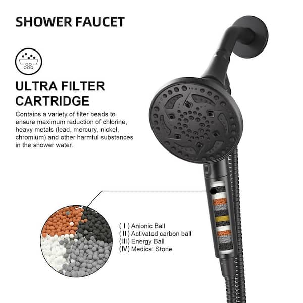 Filter Single-Handle 7-Spray Patterns Shower Faucet 1.8 GPM with Adjustable Stream in Matte Black (Valve Included)