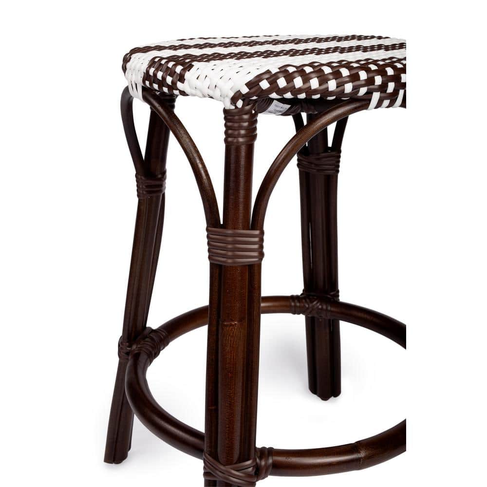 Coastal Bistro Dark Brown Rattan Counter Stool with White Stripes