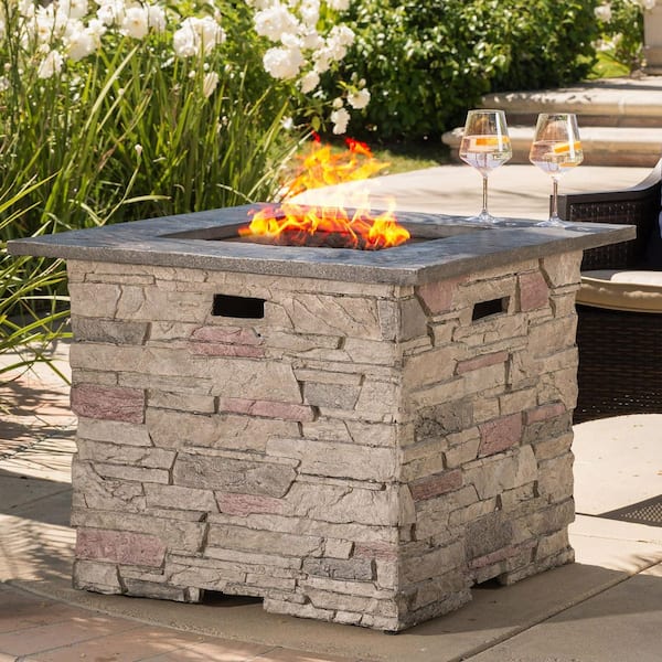 32 in. Stone Gray Square Propane Outdoor Fire Pit