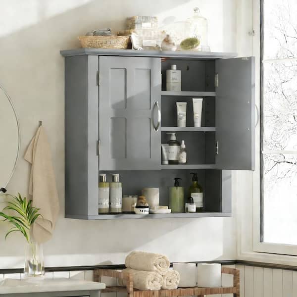 23.6 in. W x 22.6 in. H Rectangular Gray Wall-Mount Bath Medicine Cabinet Without Mirror and with Adjustable Shelves