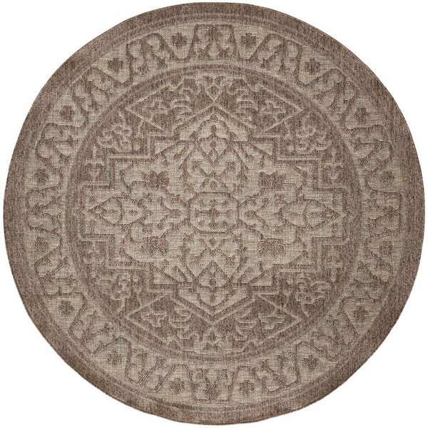 Tulum Brown 8 ft. Round x 8 ft. Center Medallion Contemporary Round Area Rug