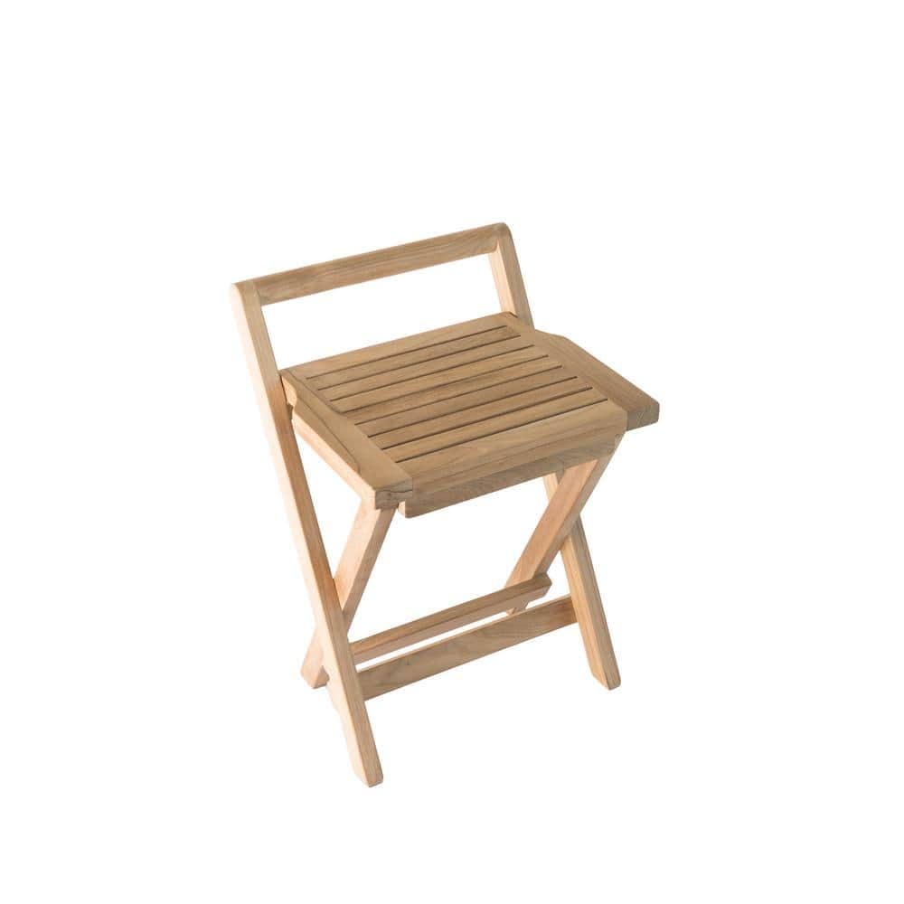 Fiji 16'' Teak Wood Folding Shower Bench with Brass Handle