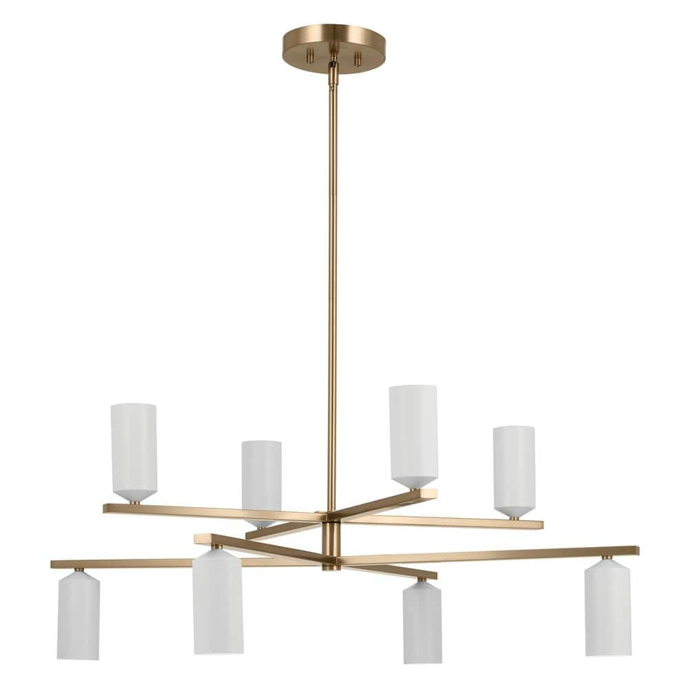 KICHLER Gala 36 in. 8-Light Champagne Bronze and White LED Modern Shaded Tiered Chandelier for Dining Room