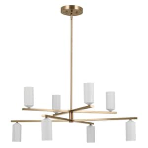 Gala 36 in. 8-Light Champagne Bronze and White LED Modern Shaded Tiered Chandelier for Dining Room