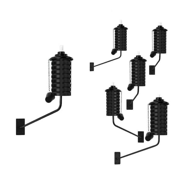 16 oz. Black Metal Outdoor Wall Mounted Citronella Torches Garden Patio Deck Landscape Party 6-Pack