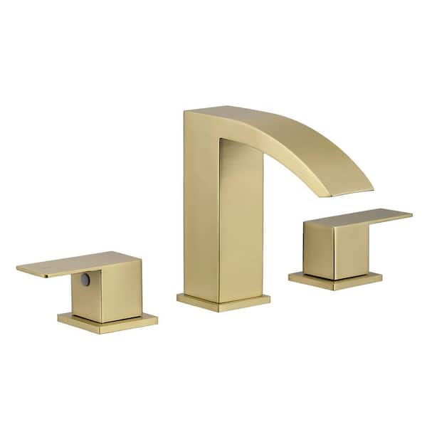 8 in. Widespread Double Handle Waterfall Bathroom Faucet 3 Holes Modern Stainless Steel Sink Basin Taps in Brushed Gold