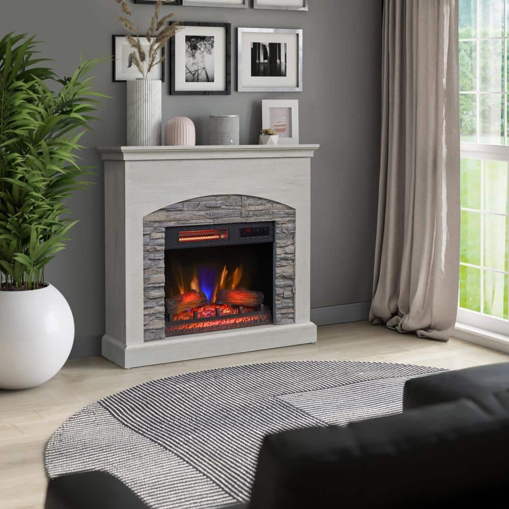 Fairfax Oak Freestanding Electric Fireplace with Stone Surround