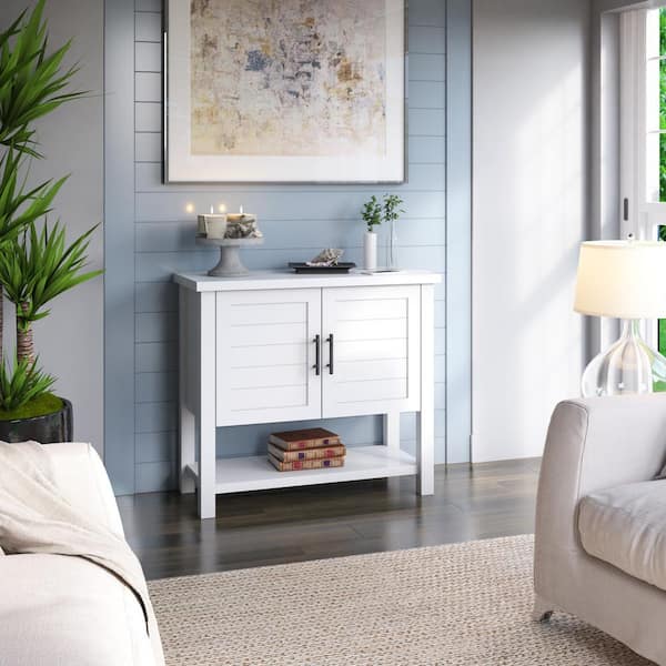 Twin Star Home 36 in. White Standard Rectangle Wood Console Table with Storage and USB Charging Ports