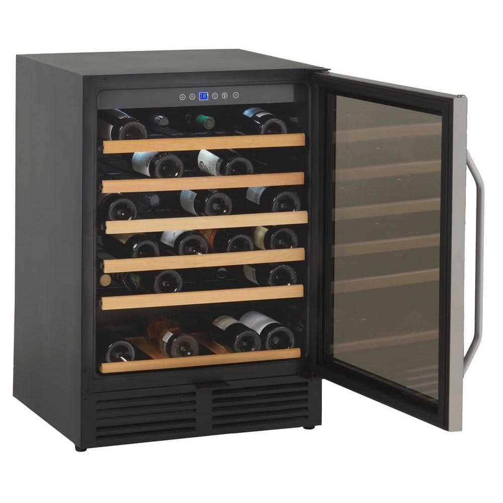 50-Bottle Black and Stainless Steel Freestanding Wine Cooler with Glass Door