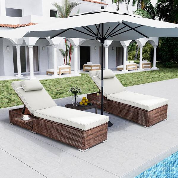 Wiilayok 2-pieces Wicker Outdoor Chaise Lounge with