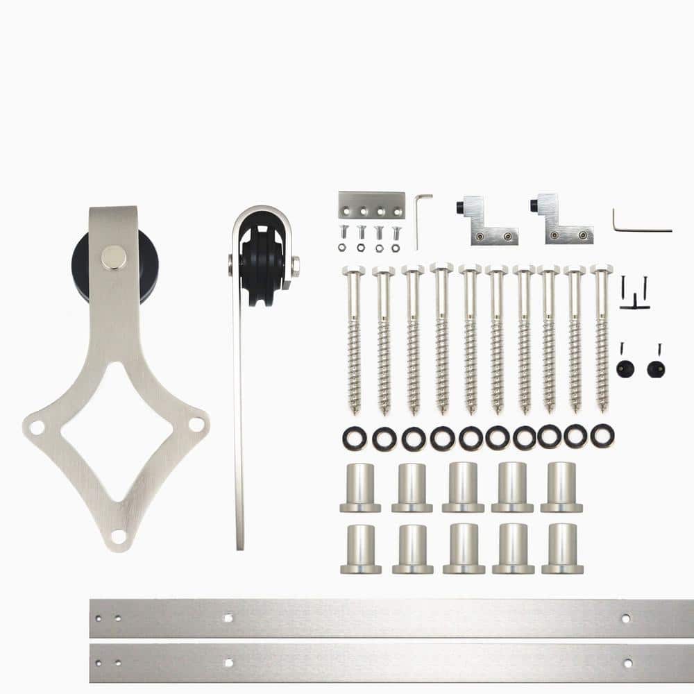 12 ft./144 in. Brushed Nickel Non-Bypass Sliding Barn Door Hardware Kit Diamond Design Roller for Single Door price history on PriceWatchPro
