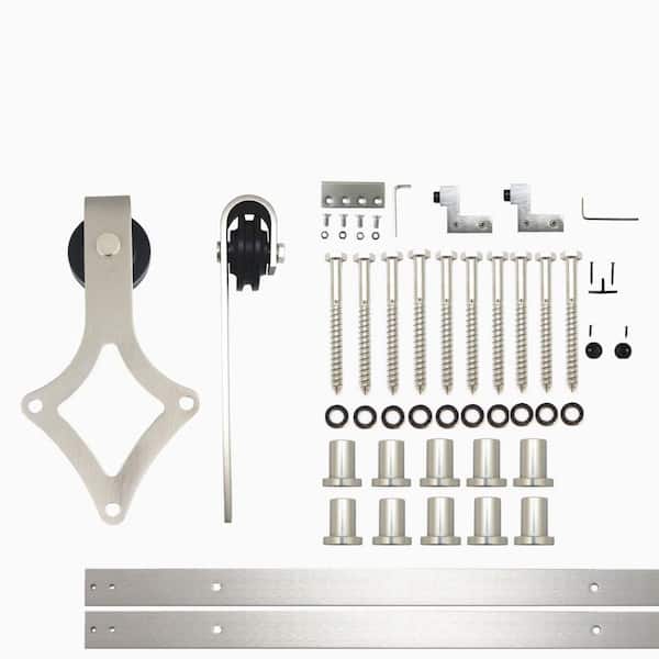 HOMACER 14 ft./168 in. Brushed Nickel Non-Bypass Sliding Barn Door Hardware Kit Diamond Design Roller for Single Door