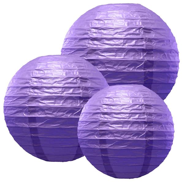 LUMABASE Multi Size Purple Paper Lanterns (6-Count)