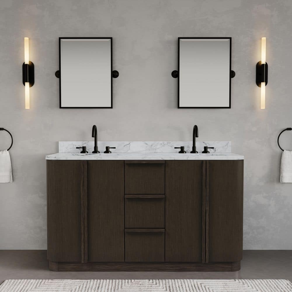 Oxford 60 in. Double Sinks Freestanding Charcoal Oak Bath Vanity with Carrara White Marble Top Pre-Assembled price history on PriceWatchPro