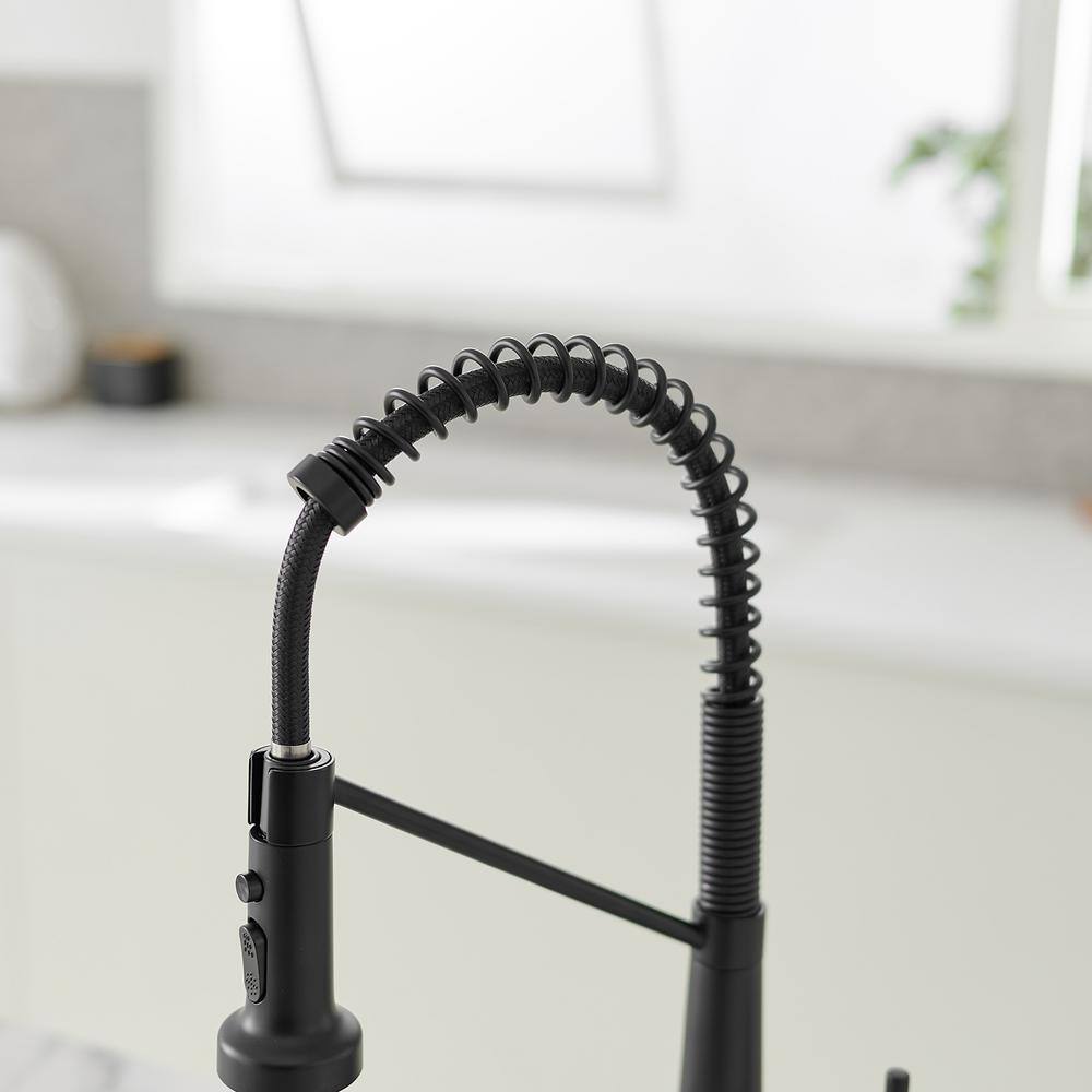 Matte Black Single-Handle Pull-Down Sprayer High Arc Kitchen Faucet