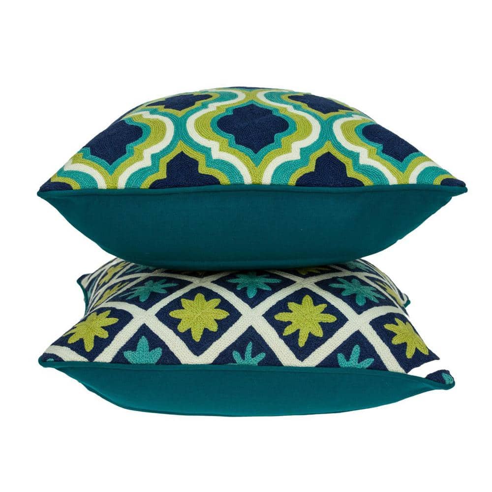 Muja Multicolor Cotton Embroidered Square Throw Pillow