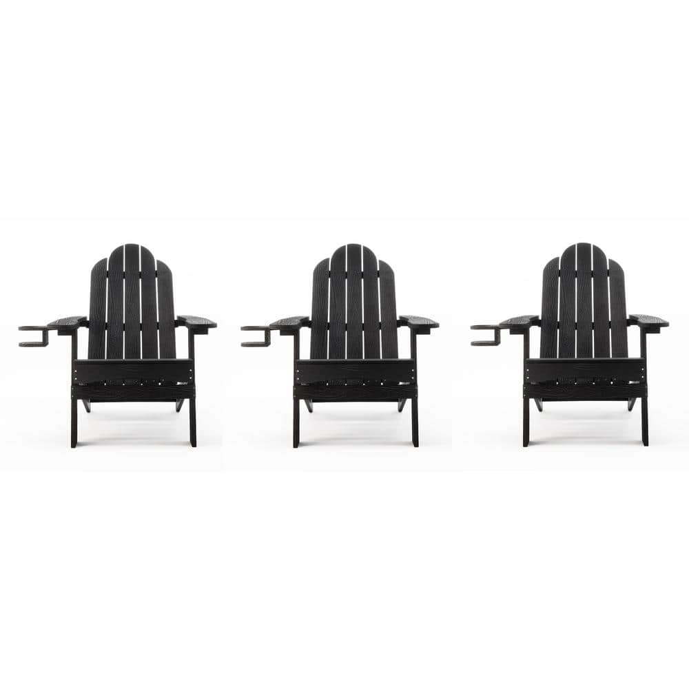LUE BONA Black Foldable Plastic Outdoor Patio Adirondack Chair with Cup