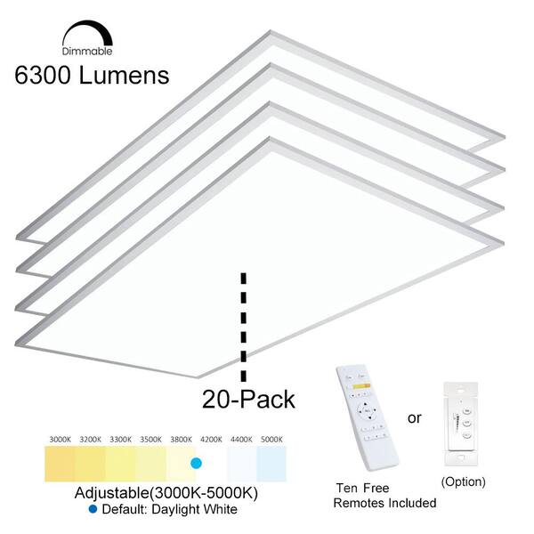 eSenLite 2 ft. x 4 ft. White Commercial Integrated LED 6300 Lumens Dimmable Drop Ceiling Flat Panel Troffer Light (2-Pack)