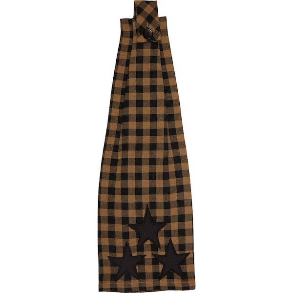 VHC BRANDS Black Star Checkered Button Loop Cotton Kitchen Tea Towel