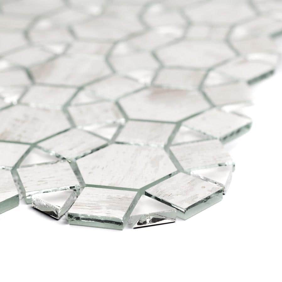 Silver Hexagonal Glass Peel and Stick Wall Tile