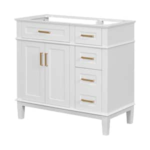 35.4 in. W Bath Vanity Cabinet without Top in White with Flip-Out Drawer, 3-Drawers, 2-Doors