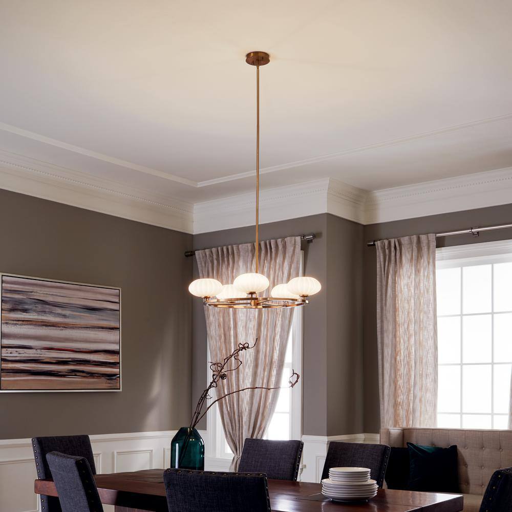 Fox Gold Mid-Century Modern 6-Light Chandelier with Satin Etched Glass