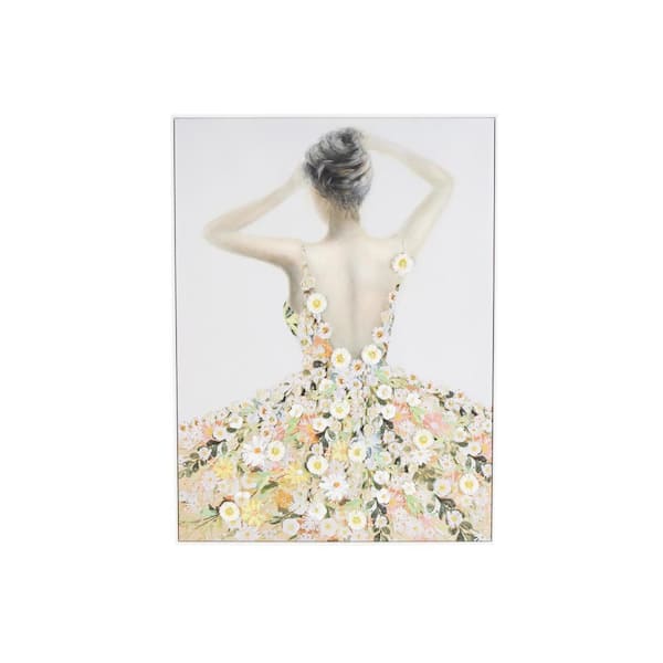 Litton Lane 1-Panel Woman Framed Wall Art with 3D Daisy Flowers 47 in. x 36 in.