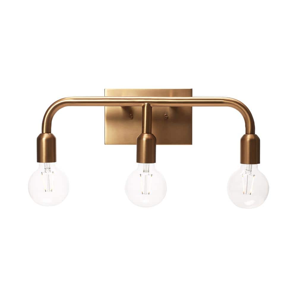 Robert Stevenson Lighting Benson - 3-Light Brushed Gold Metal Exposed Bulb Vanity Light