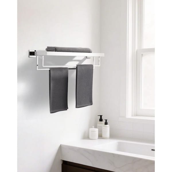 24 in. Square Single Towel Rack Holders Wall Mounted in Polished Chrome