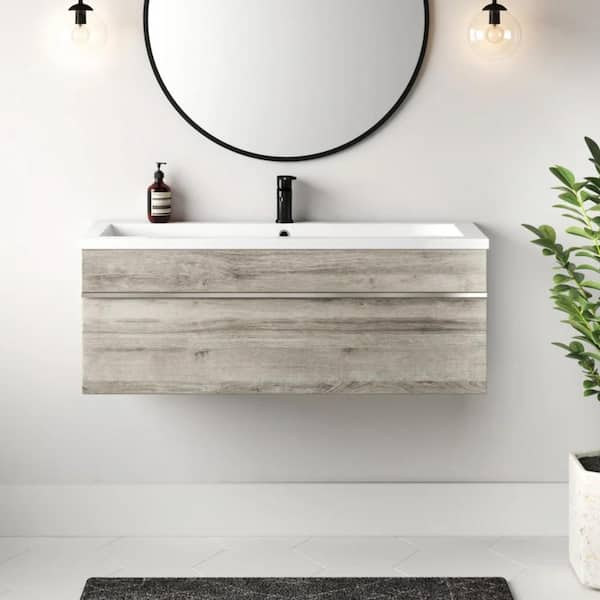Cutler Kitchen and Bath Trough 42 in. W x 16 in. D x 15 in. H Single Sink Wall Bathroom Vanity in Organic with Cultured Marble Top in White