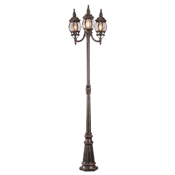 Bel Air Lighting Parkway 7.6 ft. 3-Light Rust Outdoor Lamp Post Light Fixture Set with Clear Glass