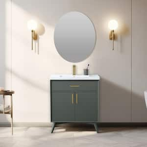 Nolan 30 in. W x 18 in. D x 34 in. H Bath Vanity in Vintage Green with White Ceramic Vanity Top