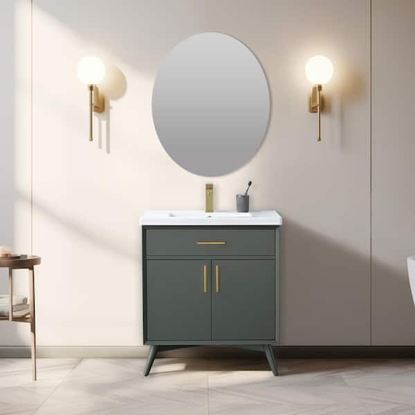 SUDIO Nolan 30 in. W x 18 in. D x 34 in. H Bath Vanity in Vintage Green with White Ceramic Vanity Top