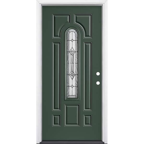 Masonite 36 in. x 80 in. Providence Center Arch Conifer Left Hand In swing Painted Steel Prehung Front Door with Brickmold