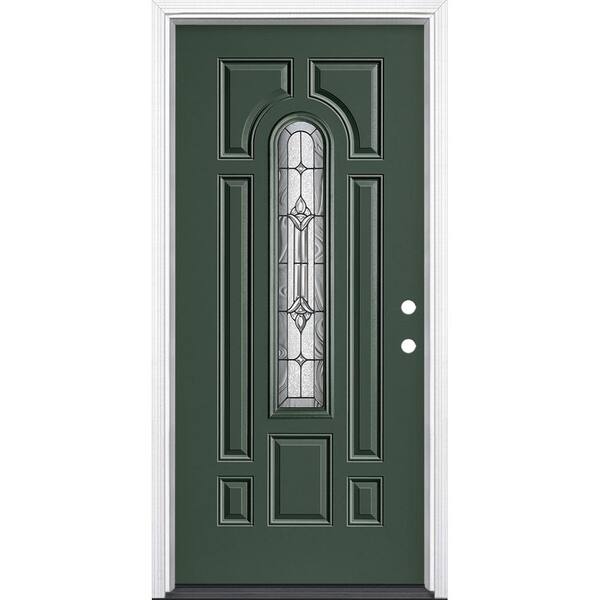 Masonite 36 in. x 80 in. Providence Center Arch Conifer Left Hand Inswing Painted Steel Prehung Front Door with Brickmold