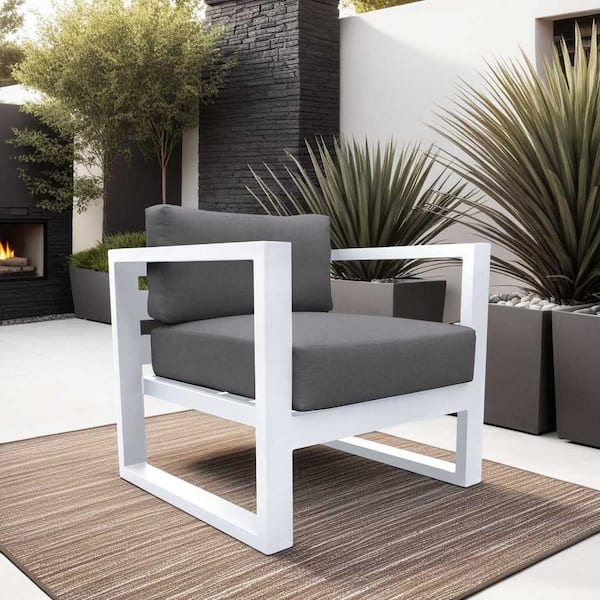 Armen Living Aelani White Aluminum Outdoor Lounge Chair with Dark Gray Cushion