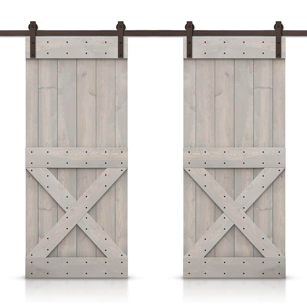Mini X 72 in. x 84 in. Silver Gray Stained DIY Solid Pine Wood Interior Double Sliding Barn Door with Hardware Kit price history on PriceWatchPro