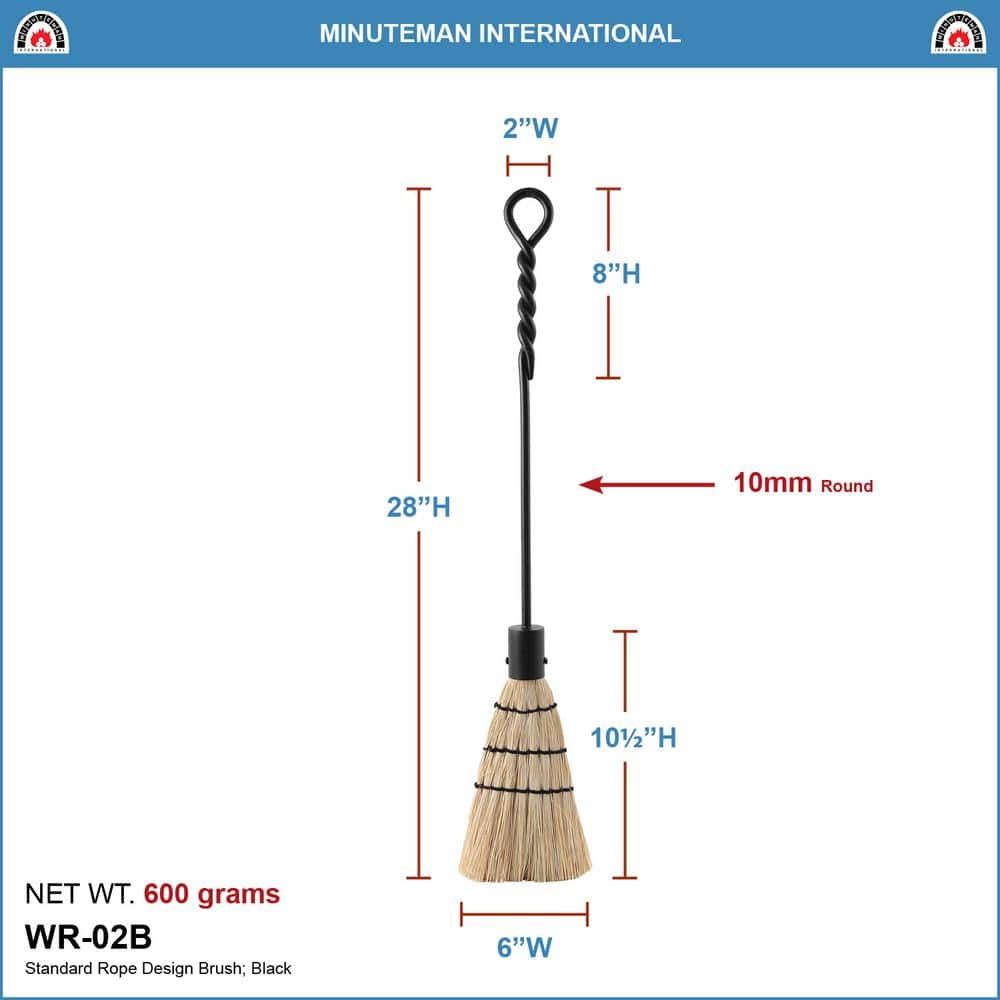 28" Black Wrought Iron Rope Handle Fireplace Brush