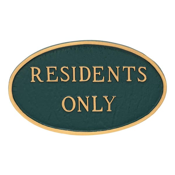 Montague Metal Products 6 in. x 10 in. Small Oval Residents Only Statement Plaque Sign - Green/Gold