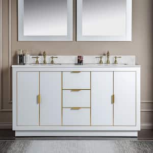 Venice 61 in. W x 22 in. D x 38 in. H Bath Vanity in White with Engineered Marble Top in Carrara White with White Basin
