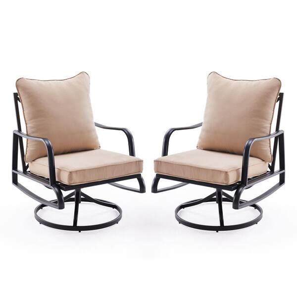 JPJPUU Black 360° Round Swivel Chair Accent Sofa Chair with Khaki